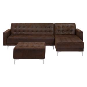 Corner Sofa Bed Brown Faux Leather Tufted Modern L-Shaped Modular 4 Seater with Ottoman Left Hand Chaise Longue Beliani