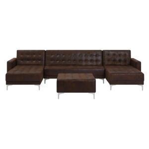 Corner Sofa Bed Brown Faux Leather Tufted Modern U-Shaped Modular 5 Seater with Ottoman Chaise Longues Beliani