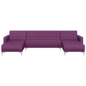 Corner Sofa Bed Purple Tufted Fabric Modern U-Shaped Modular 5 Seater with Chaise Longues Beliani
