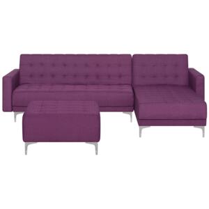 Corner Sofa Bed Purple Tufted Fabric Modern L-Shaped Modular 4 Seater with Ottoman Left Hand Chaise Longue Beliani