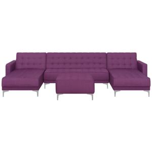 Corner Sofa Purple Tufted Fabric Modern U-Shaped Modular 5 Seater with Ottoman Chaise Longues Beliani