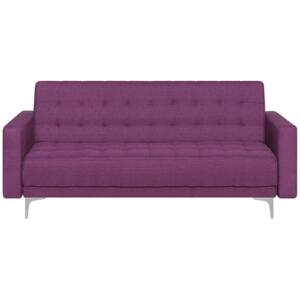 Sofa Bed Purple Tufted Fabric Modern Living Room Modular 3 Seater Silver Legs Track Arm Beliani