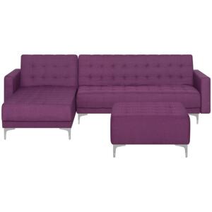 Corner Sofa Bed Purple Tufted Fabric Modern L-Shaped Modular 4 Seater with Ottoman Right Hand Chaise Longue Beliani