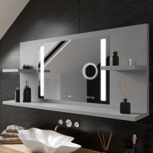 Bathroom LED illuminated mirror with shelves L02