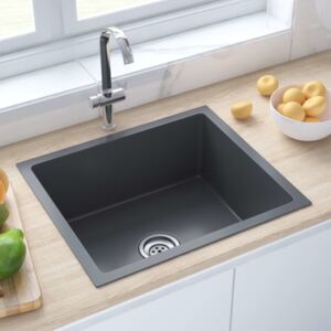 VidaXL Handmade Kitchen Sink with Strainer Black Stainless Steel