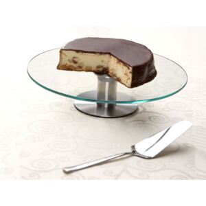 Glass cake stand with stainless base