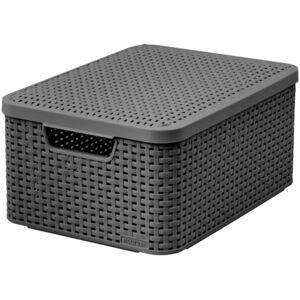 Storage basket with lid Rattan Style M 38,6 x 28,7 x 17 cm gray CURVER