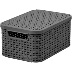 Storage basket with lid Rattan Style S 28,5 x 19,4 x 13 cm gray CURVER
