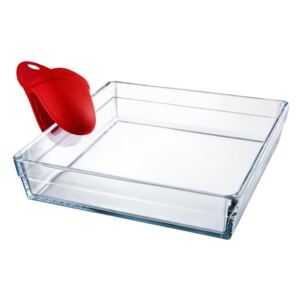 Glass casserole baking dish heat-resistant Guzzini with silicone oven mitt 4,1 l PASABAHCE