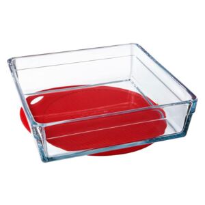 Glass casserole baking dish heat-resistant Guzzini with silicone mat 2,4 l PASABAHCE