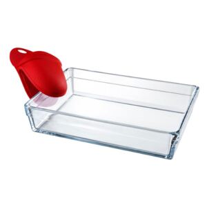 Glass casserole baking dish heat-resistant Guzzini with silicone oven mitt 2,5 l PASABAHCE