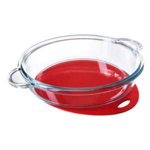 Glass casserole baking dish heat-resistant Guzzini with silicone mat 1,85 l PASABAHCE