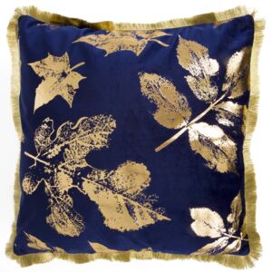 Pillowcase Velvet Blue Leaves 45 x 45 cm MY HOME