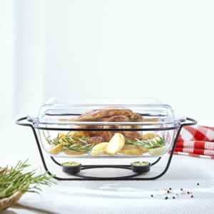 Glass casserole dish with warmer Saule rectangular 5,3 l AMBITION