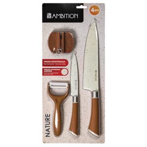 Set of knives with a sharpener and a peeler Nature 4 pcs AMBITION