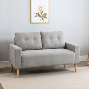 HOMCOM Fabric Upholstery Double Seat Sofa Compact Loveseat Couch Living Room Furniture 2 Seater with Tufted Back Cushions, Grey