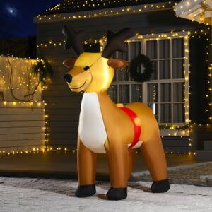 HOMCOM 1.8m Christmas Inflatable Reindeer with LED Lights Xmas Deer Decoration Blow Up Decor for Holiday Outdoor