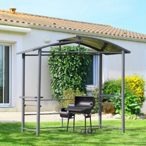 Outsunny 2.4 x 1.5m Grill Gazebo Outdoor BBQ Gazebo Canopy with Side Shelves Hanging Poles Great Ventilation PC Board