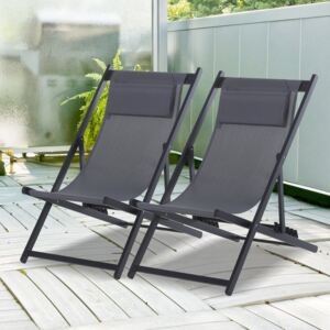 Outsunny Aluminium Frame Set Of 2 Folding Deck Chairs Deep Grey