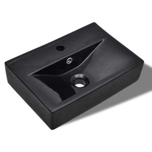 Ceramic Bathroom Sink Basin Faucet/Overflow Hole Black Rectangular