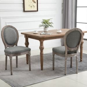 HOMCOM Set of 2 Elegant French-Style Dining Chairs w/ Wood Frame Foam Seats Foot Pads Carved Legs Vintage Traditional Style Brushed Curved Back