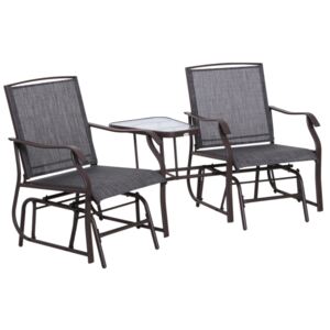 Outsunny Double Glider Rocking Chairs Garden Table High Back Conversation Duo Set
