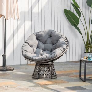 Outsunny 360° Swivel Rattan Papasan Moon Bowl Chair Round Outdoor w/ Padded Cushion Oversized
