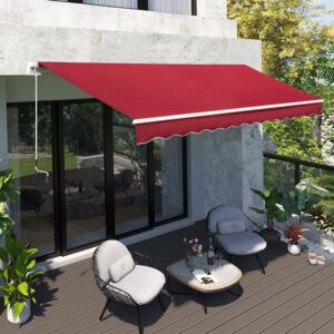 Outsunny 4x2.5m Retractable Manual Awning Window Door Sun Shade Canopy with Fittings and Crank Handle Wine Red