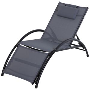 Outsunny Texteline Adjustable Recline Sun Lounger w/ Headrest Grey