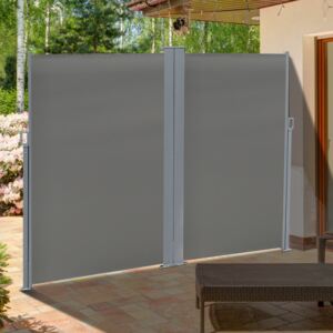 Outsunny Patio Retractable Double Side Awning Folding Privacy Screen Fence Privacy Wall Corner Divider Sun Shade Wind Screen Indoor Room Divider-Grey