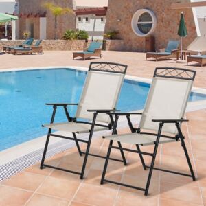 Outsunny Outdoor Chairs Set of 2 Foldable Design with Texteline Fabric Metal Frame for Garden Balcony Poolside Beige and Black