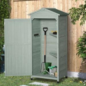 Outsunny Wooden Garden Cabinet 3-Tier Storage Shed 2 Shelves Lockable Organizer with Hooks Foot Pad 74 x 55 x 155cm Green