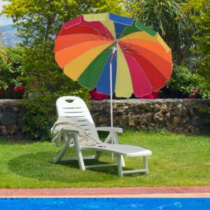 Outsunny Arc. 2.4m Beach Umbrella with Sand Anchor Adjustable Tilt Carry Bag for Outdoor Patio Multicolor