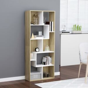 VidaXL Book Cabinet White and Sonoma Oak 67x24x161 cm Chipboard