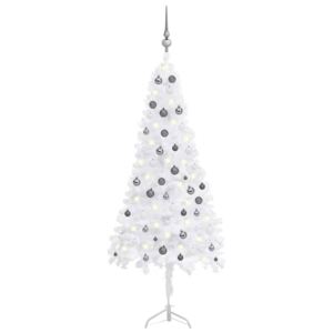 Corner Artificial Christmas Tree LEDs&Ball Set White 180 cm PVC