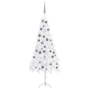 Corner Artificial Christmas Tree LEDs&Ball Set White 150 cm PVC