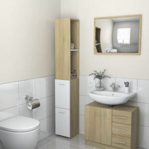 Bathroom Cabinet White&Sonoma Oak 25x25x170 cm Chipboard