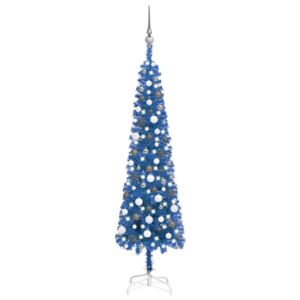 Slim Christmas Tree with LEDs&Ball Set Blue 180 cm