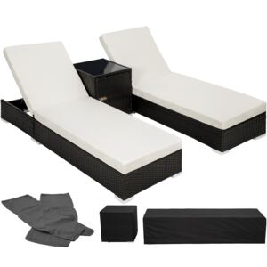Tectake 401500 2 sunloungers + table with protective cover rattan aluminium - black