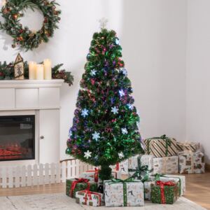 HOMCOM HOMCM 5FT Prelit Artificial Christmas Tree Fiber Optic LED Light Holiday Home Xmas Decoration Tree with Foldable Feet, Green