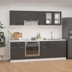 VidaXL 8 Piece Kitchen Cabinet Set High Gloss Grey Chipboard