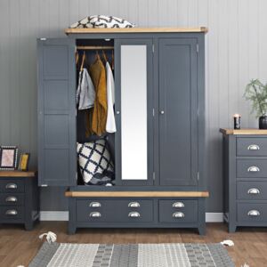 Hampshire Blue Painted Oak 3 Door 2 Drawer Wardrobe