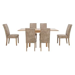 Furnitureland - California Solid Oak Flip Top Extending Table and 6 Faux Suede Chairs