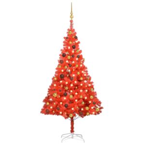 Artificial Christmas Tree with LEDs&Ball Set Red 180 cm PVC