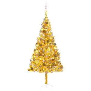 Artificial Christmas Tree with LEDs&Ball Set Gold 210 cm PET