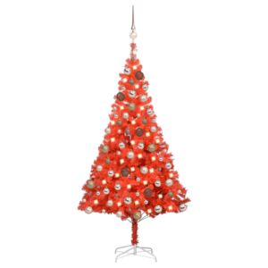 Artificial Christmas Tree with LEDs&Ball Set Red 180 cm PVC