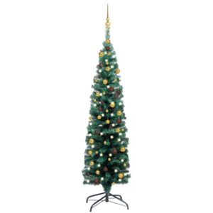 Slim Artificial Christmas Tree with LEDs&Ball Set Green 150 cm