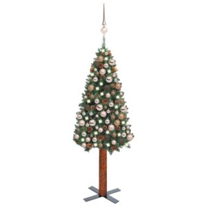 Slim Christmas Tree with LEDs&Ball Set Green 150 cm PVC