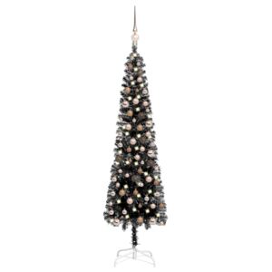 Slim Christmas Tree with LEDs&Ball Set Black 150 cm