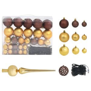 61 Piece Christmas Ball Set with Peak and 150 LEDs Gold&Bronze